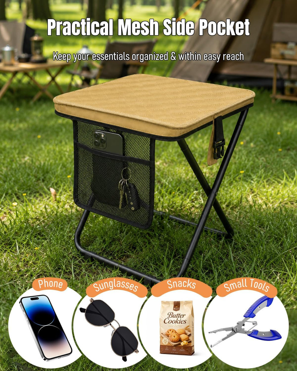 Pawfly 16" Portable Collapsible Stool, Heavy Duty Folding Stools for Adults