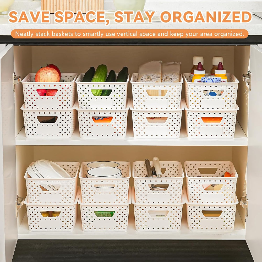 10 Pack Small Plastic Storage Bins with Lids, Stackable Plastic Storage Baske...