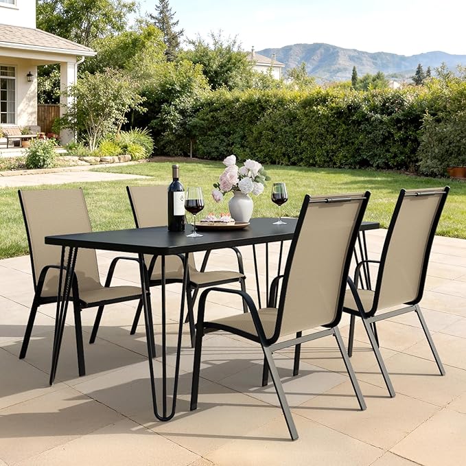 JEAREY Patio Dining Chairs Set of 4, Outdoor Stackable Dining Furniture Set, ...