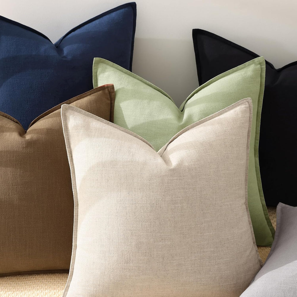 decorUhome Fall Beige Linen Throw Pillow Covers 22x22 Set of 2