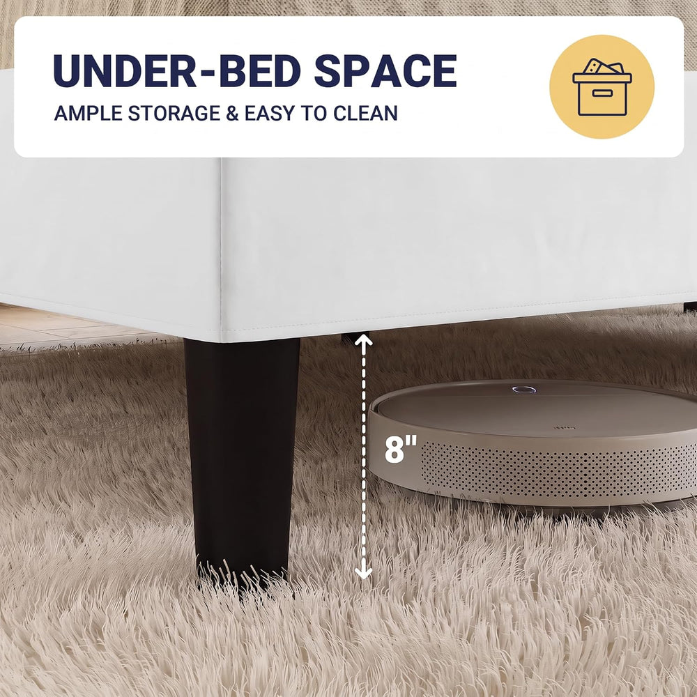 Allewie King Size Bed Frame, Plush Velvet Wingback, Modern Style, White