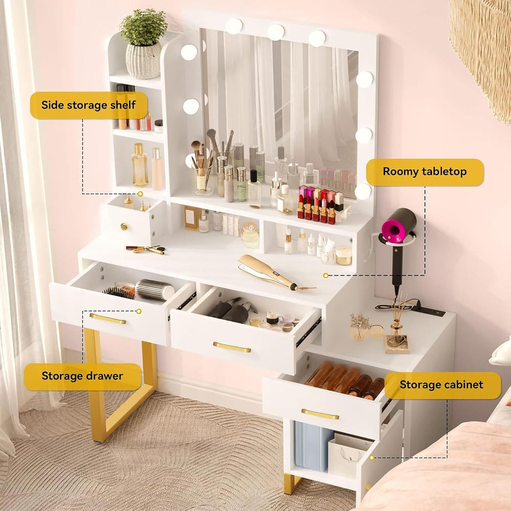 DWVO Vanity Desk with Mirror and Lights | Makeup Vanity with 3‑Mode Lighting ...