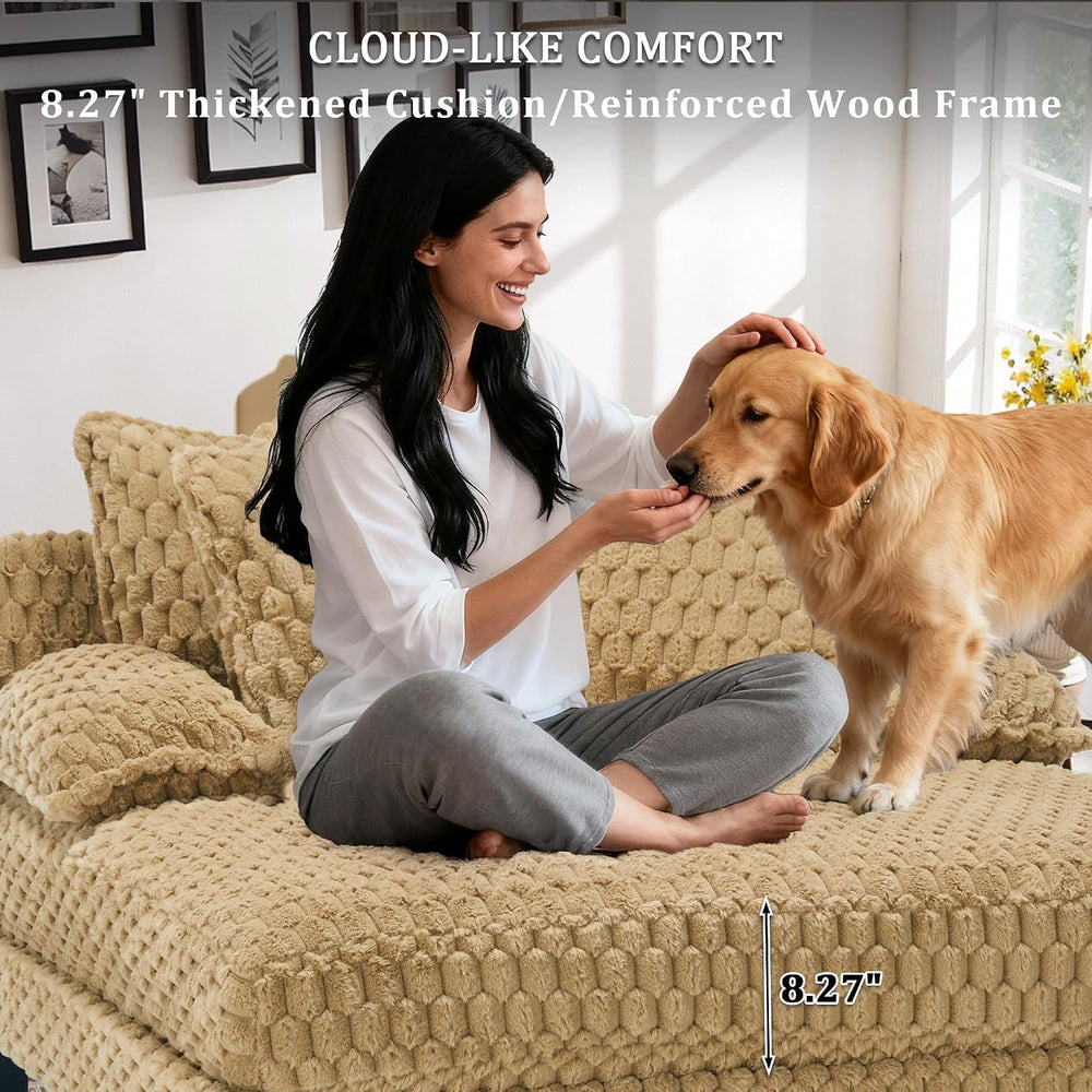 Faux Fur Oversized Chaise Lounge Indoor with Adjustable Backrest | 59 Inches ...