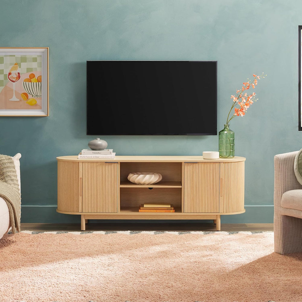 Walker Edison Modern Curved Reeded TV Stand for TVs up to 70 Inches, Credenza...