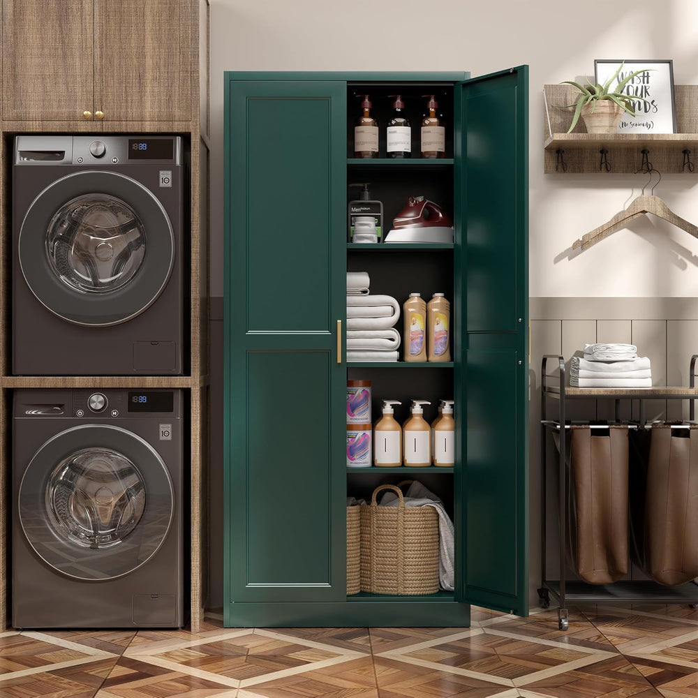 SteeLoong Kitchen Pantry Cabinet,71”Green Metal Pantry Storage Cabinets with ...