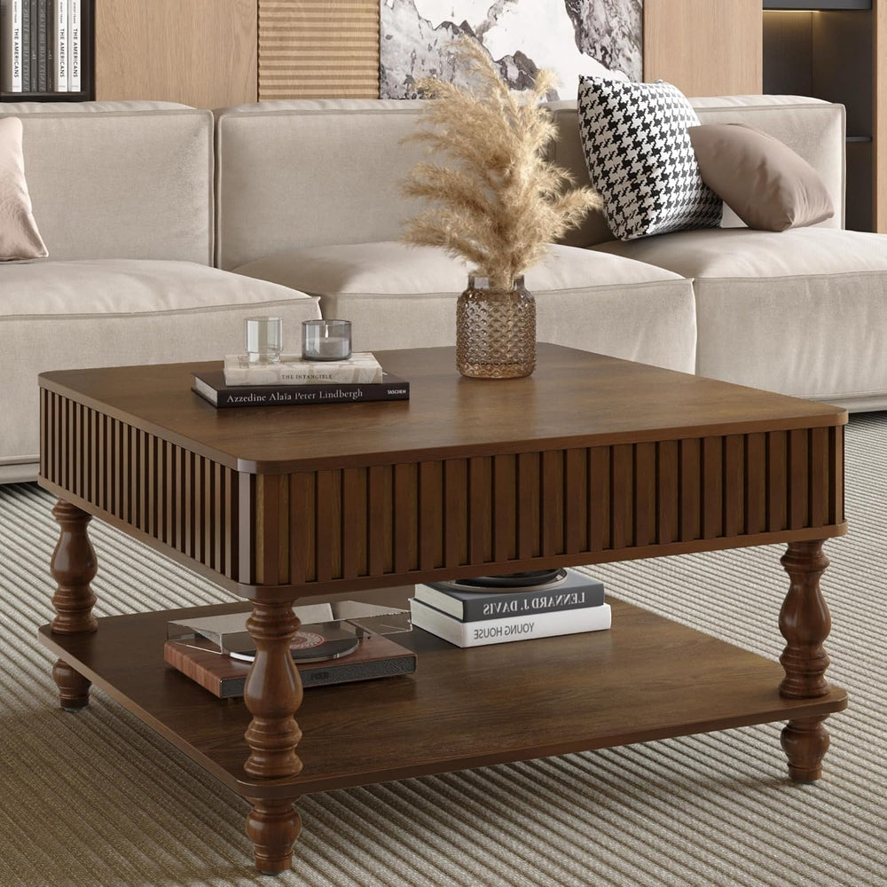 Lift Top Coffee Table Hydraulic Raising, 31.5 Inch Square with Hidden Storage...