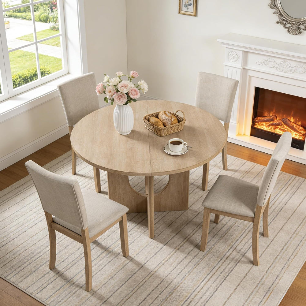 leovanni Round Dining Table Set for 4, Kitchen Table with 4 Upholstered Chair...