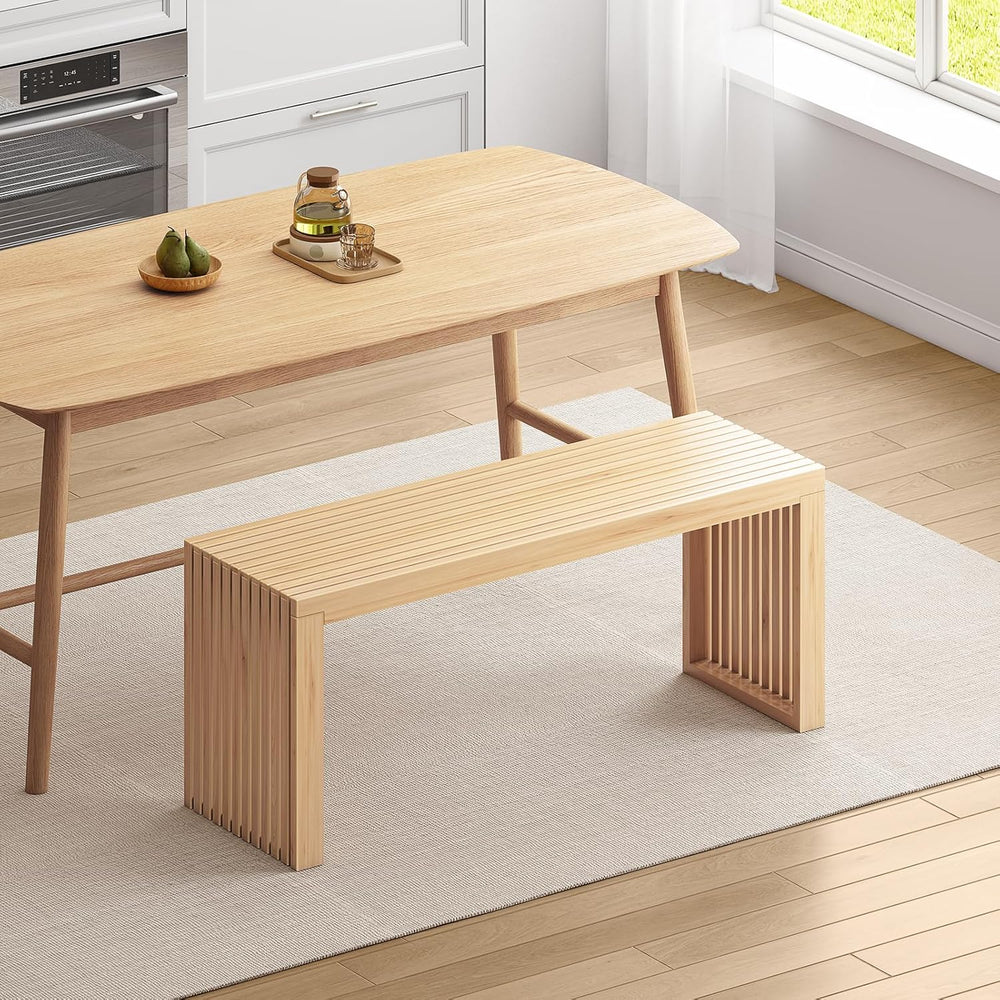 Bamboo Dining Bench, 35-inch Sleek Design Entryway Shoe Rack Bench, Indoor Ki...