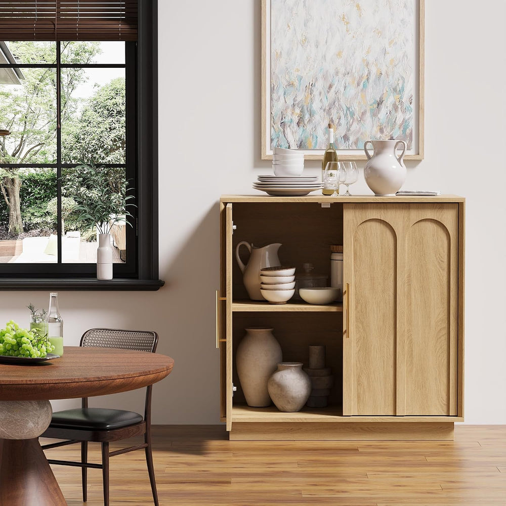 FORTUNETEC 31.5" Sideboard Buffet Cabinet with Storage,Oak