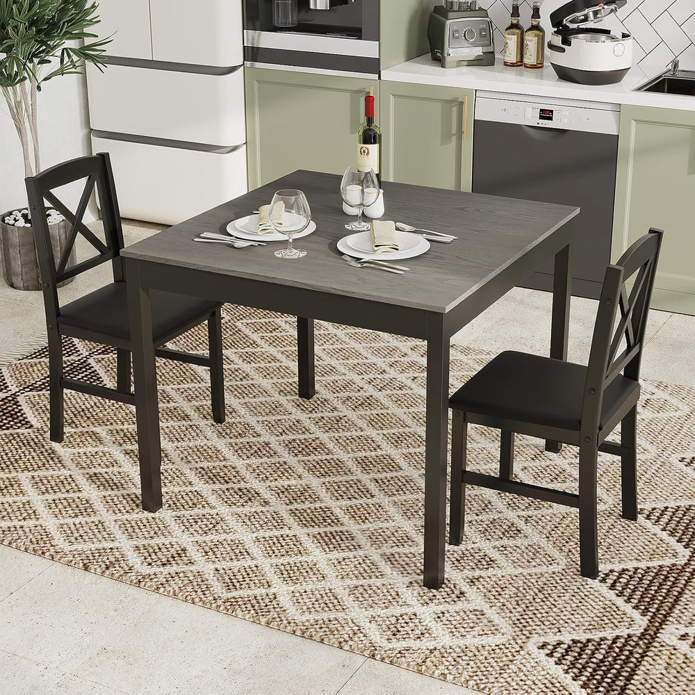 GOFLAME 3-Piece Dining Table Set for 2, Wooden Square Kitchen Table with 2 Up...
