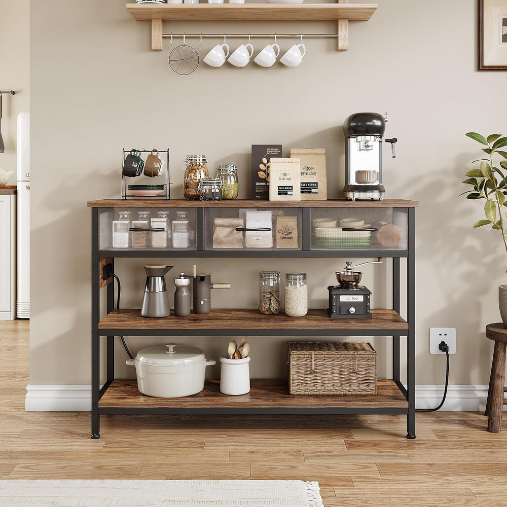 2 Pack Entryway Table with Outlets, 3 Fabric Drawers, 43in | 43.3"W x 11...