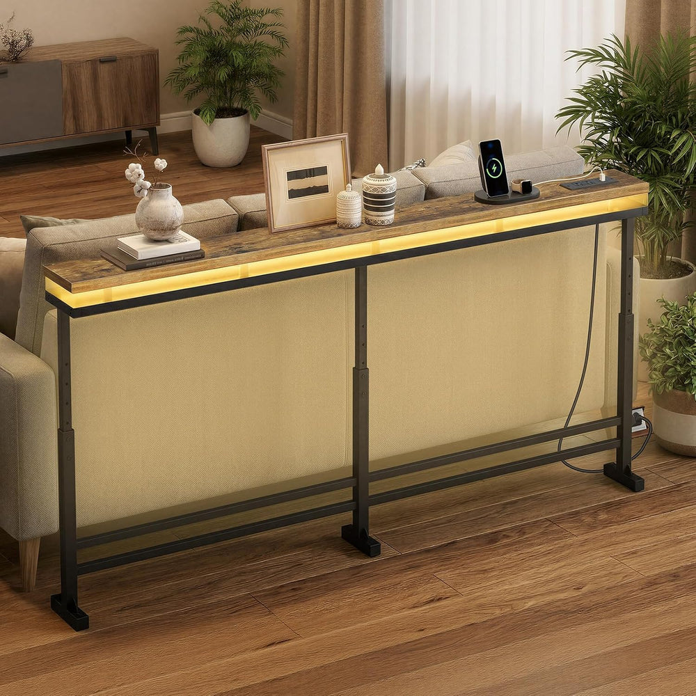 YATINEY 70.9" Behind Couch Table with LED Lights, Narrow Console Table w...
