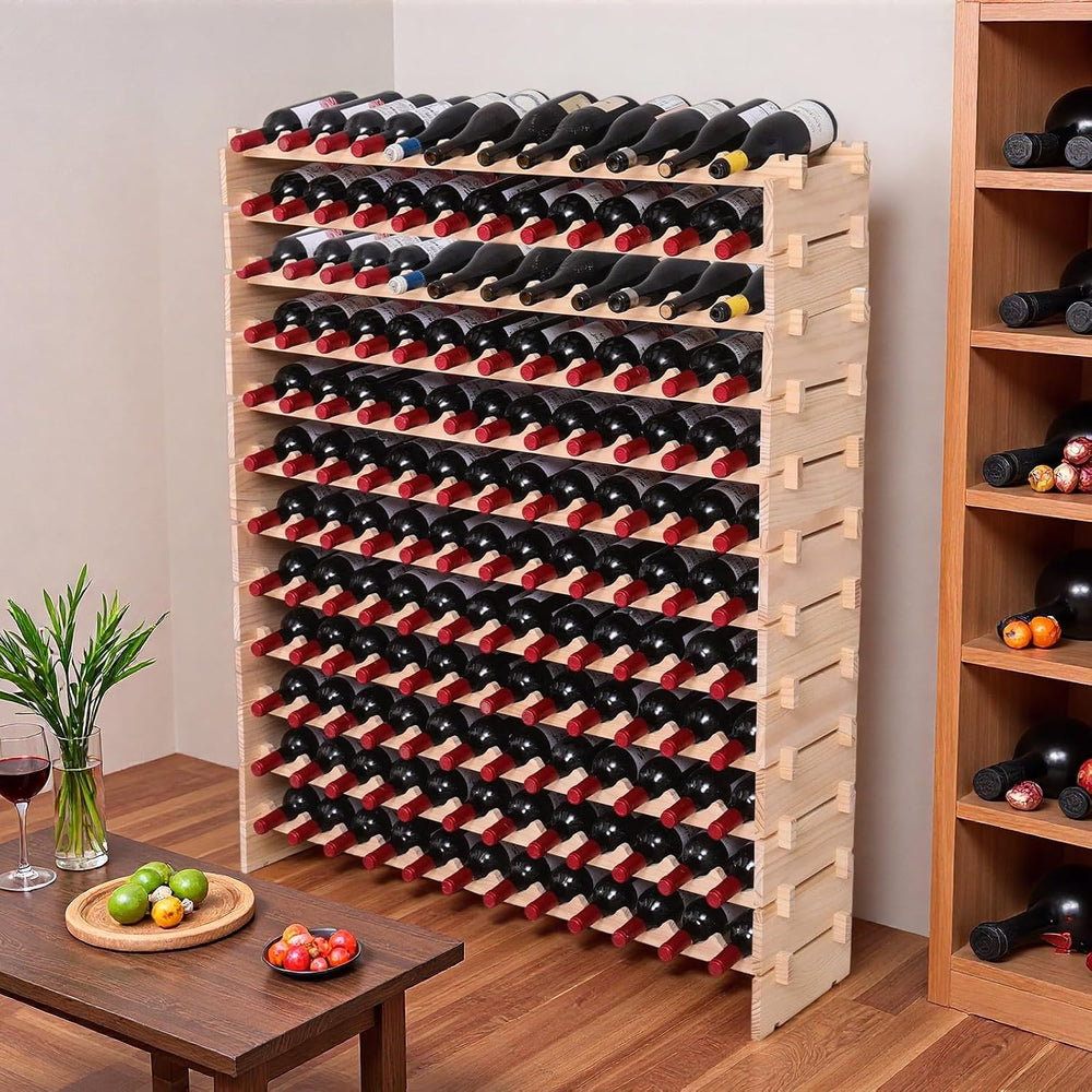 Wood Stackable Storage Modular Wine Rack Cabinet 144 Bottle freestanding Floo...