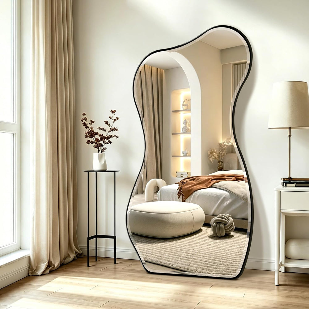 POZINO 66.8"x33" Irregular Beveled Mirror Full Length, Abstract Wal...