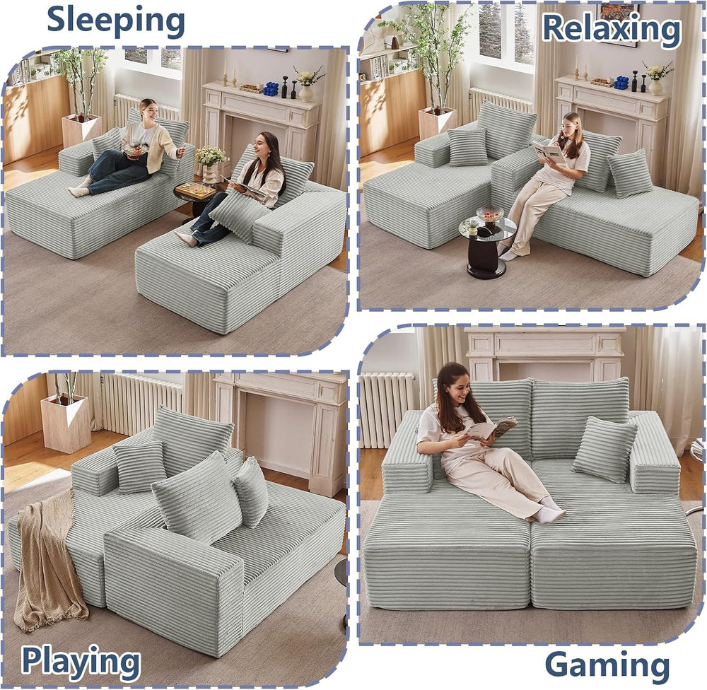 75"Oversized Chaise Lounge Chair,Sectional Double Lounge Chaise with Pil...