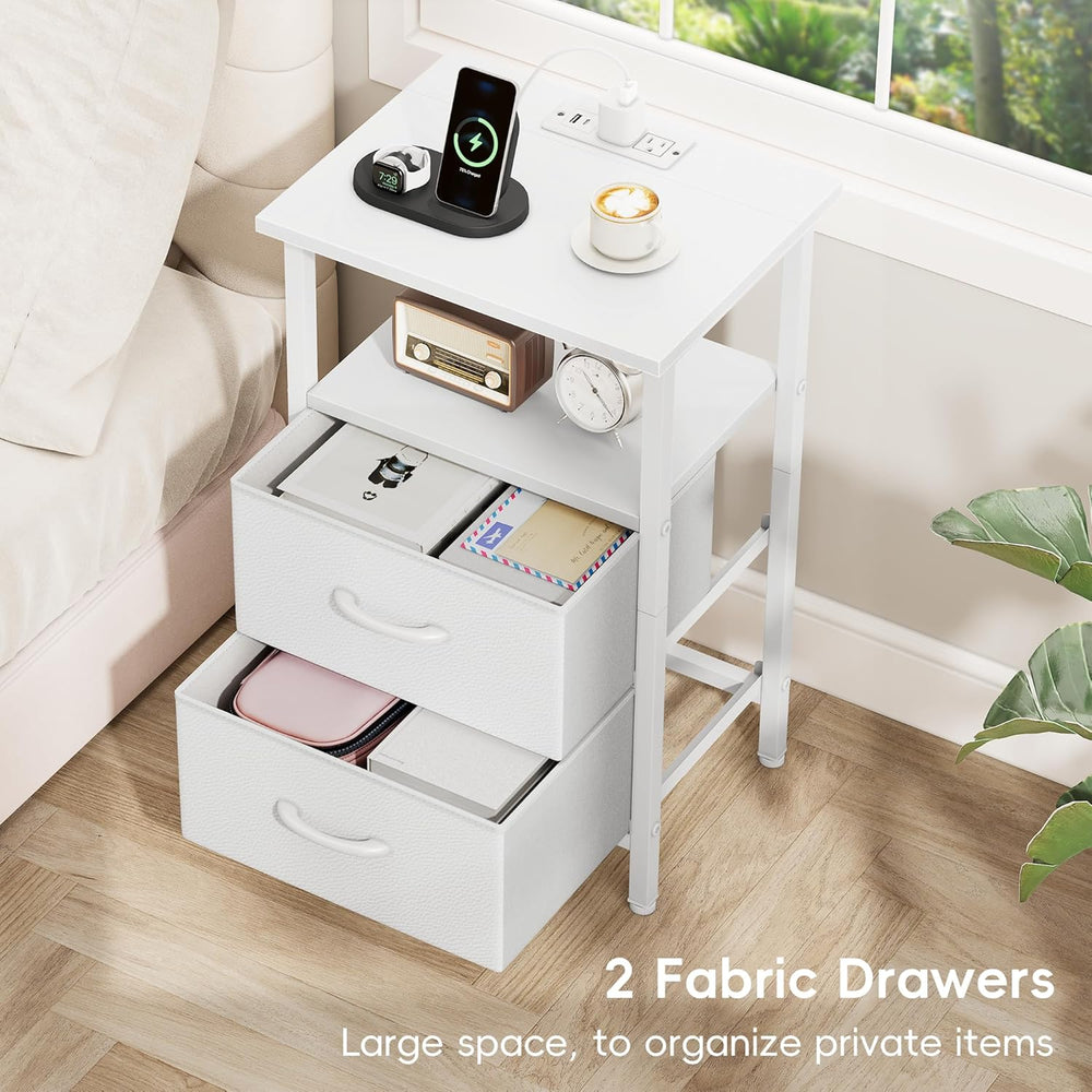 Vagusicc Nightstand Set of 2 with Charging Station, Bed side tables bedroom s...