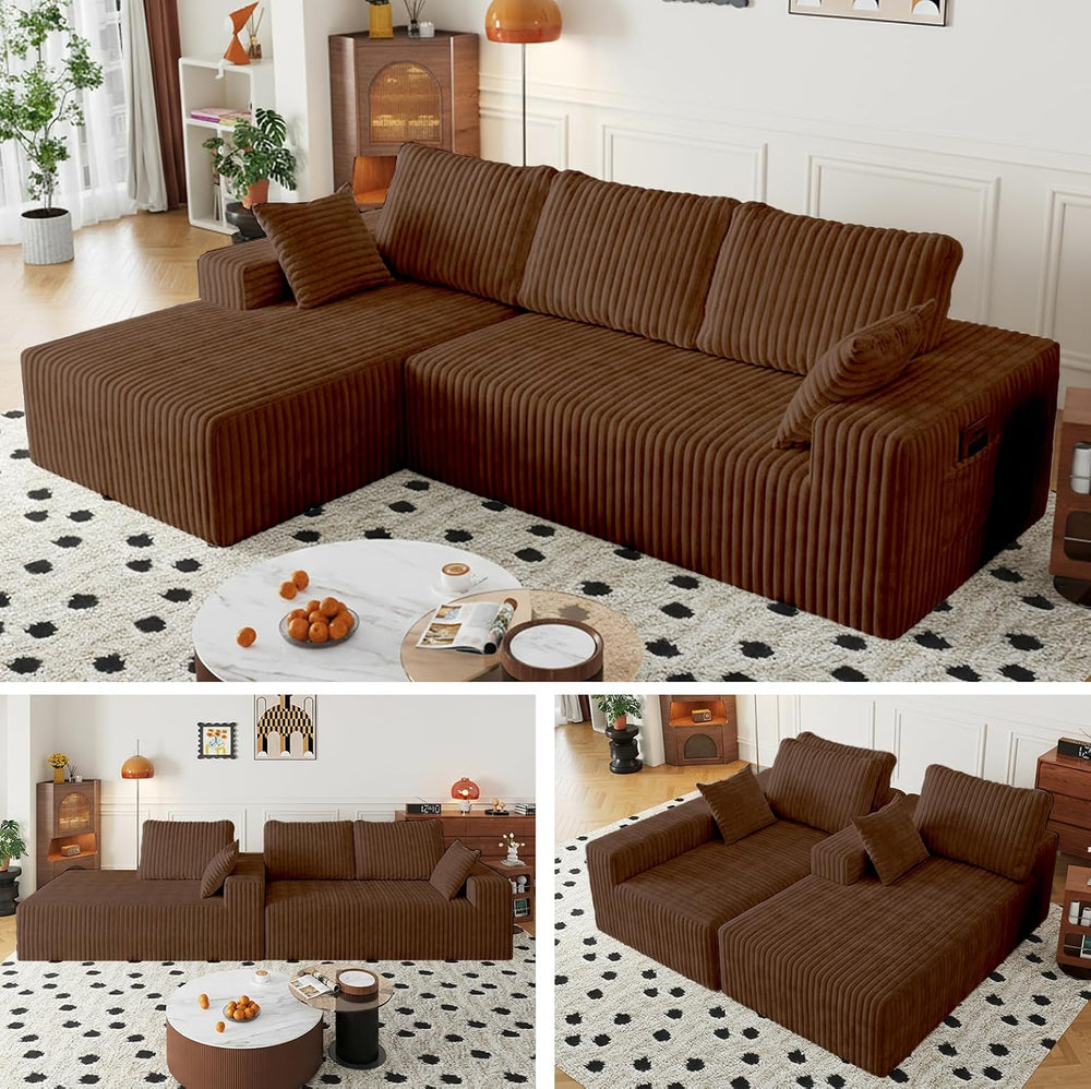 108" Brown Modular Sectional Cloud Couch for Living Room Deep Seat L Sha...
