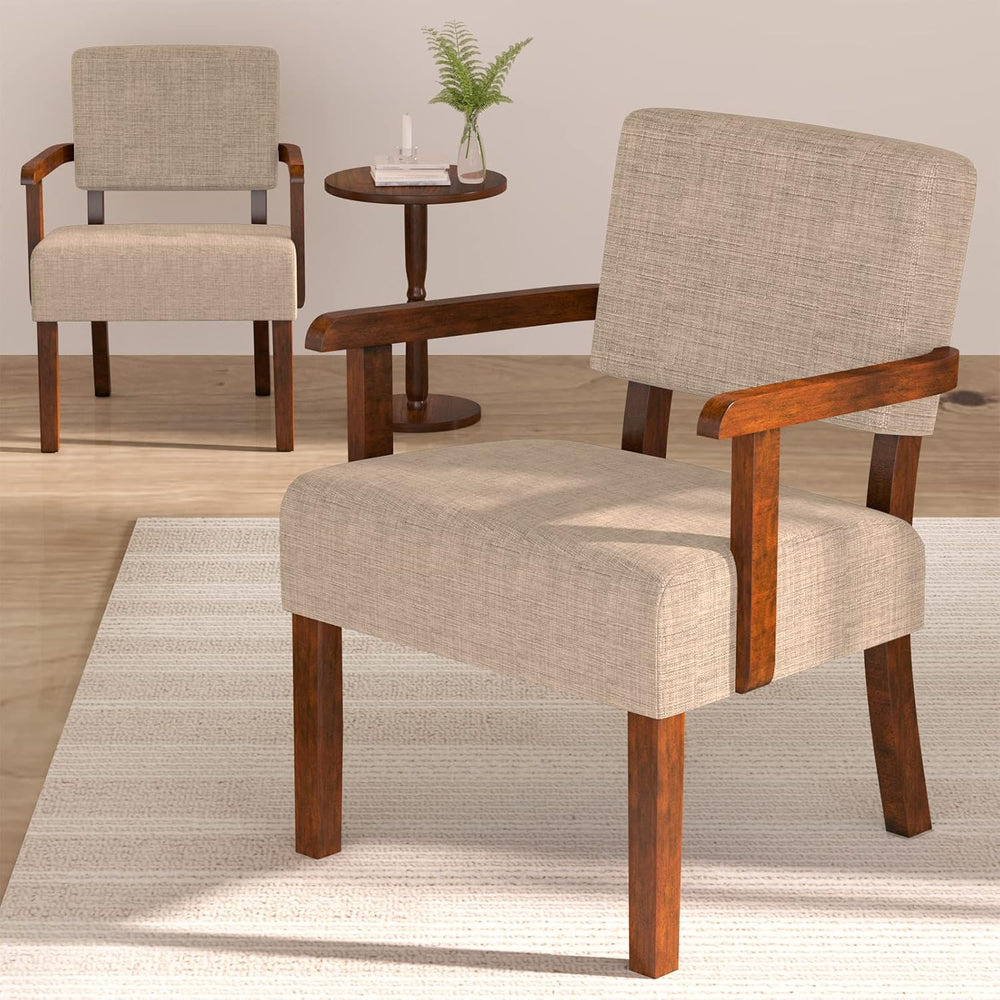 FAGAGA Accent Chairs Set of 2, 2 Solid Wood Armchairs with Side Table | Livin...
