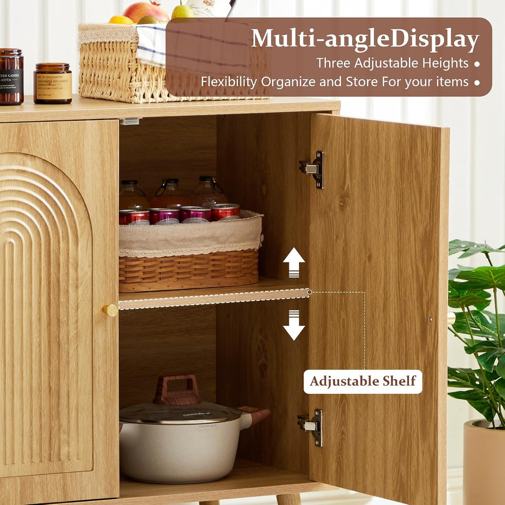 31.5" Accent Storage Cabinet, Arched Fluted 2-Door Sideboard (Natural)