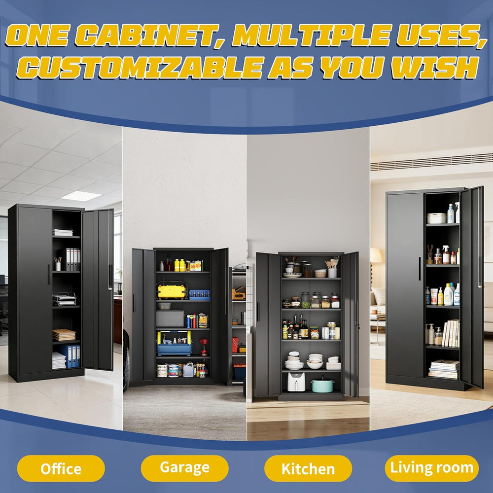 Metal Storage Cabinet with Adjustable Shelves, 72" Steel Garage Storage ...