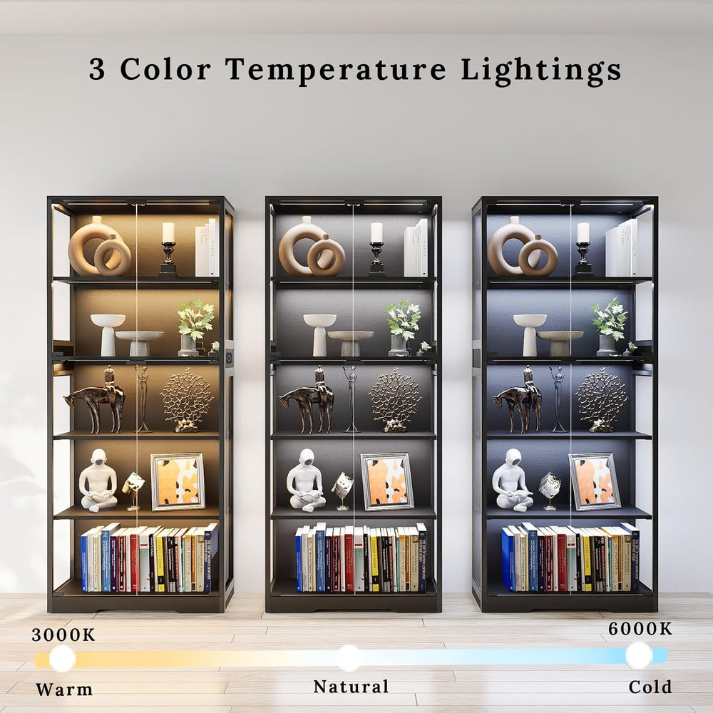 Display Cabinet with Glass Doors, 5-Tier 65" Glass Display Cabinet with ...