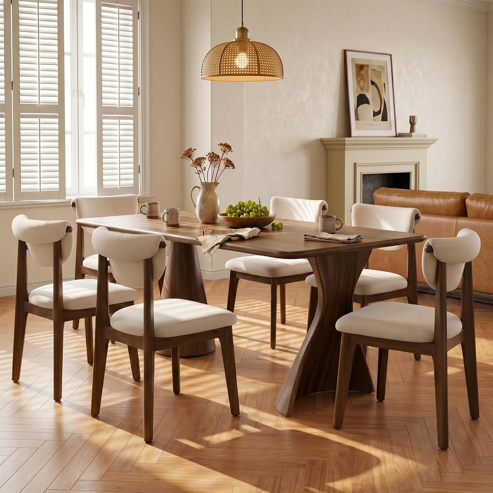 Dining Chairs Set of 6, Solid Rubberwood Kitchen Chairs with Lumbar Support H...