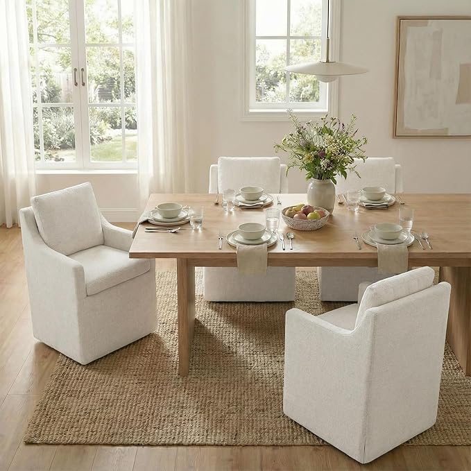 Upholstered Dining Chairs Set of 1, Modern Dining Room Chairs with Casters &a...