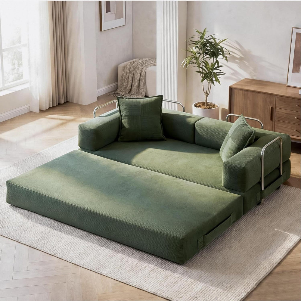 GRUSIGN 78 Inch Convertible Sofa Bed, 5-in-1 Futon Sofa Bed Pull Out Couch, C...