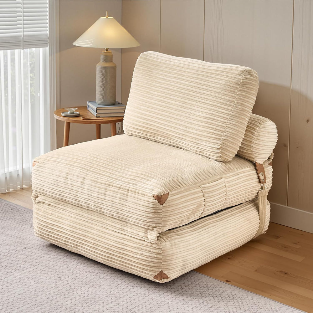 Foldable Sofa Bed,Boneless Convertible Chair Bed with Pillow,Beige