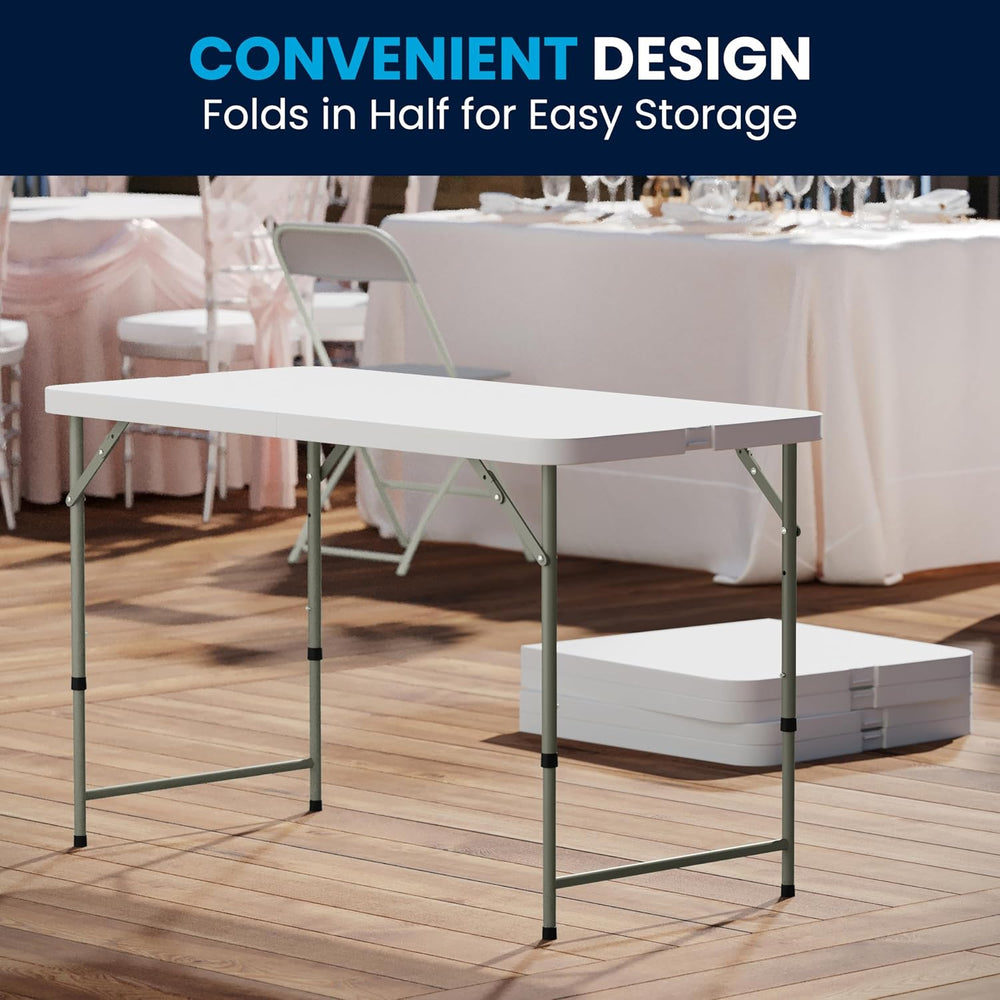 Flash Furniture 4-Foot Bi-Fold Granite White Plastic Folding Table | Lightwei...