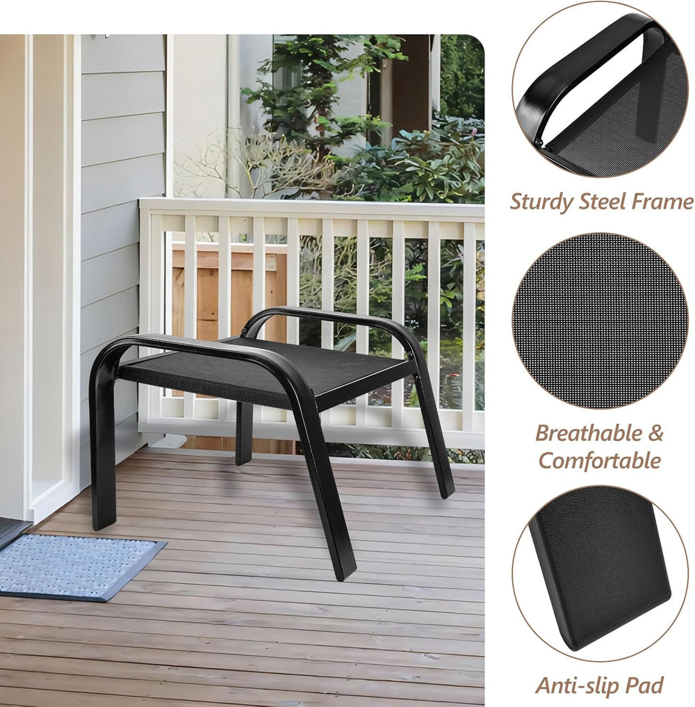 Outdoor Footstools All Weather Ottomans Solid Steel Frame Footrest Seat Side ...