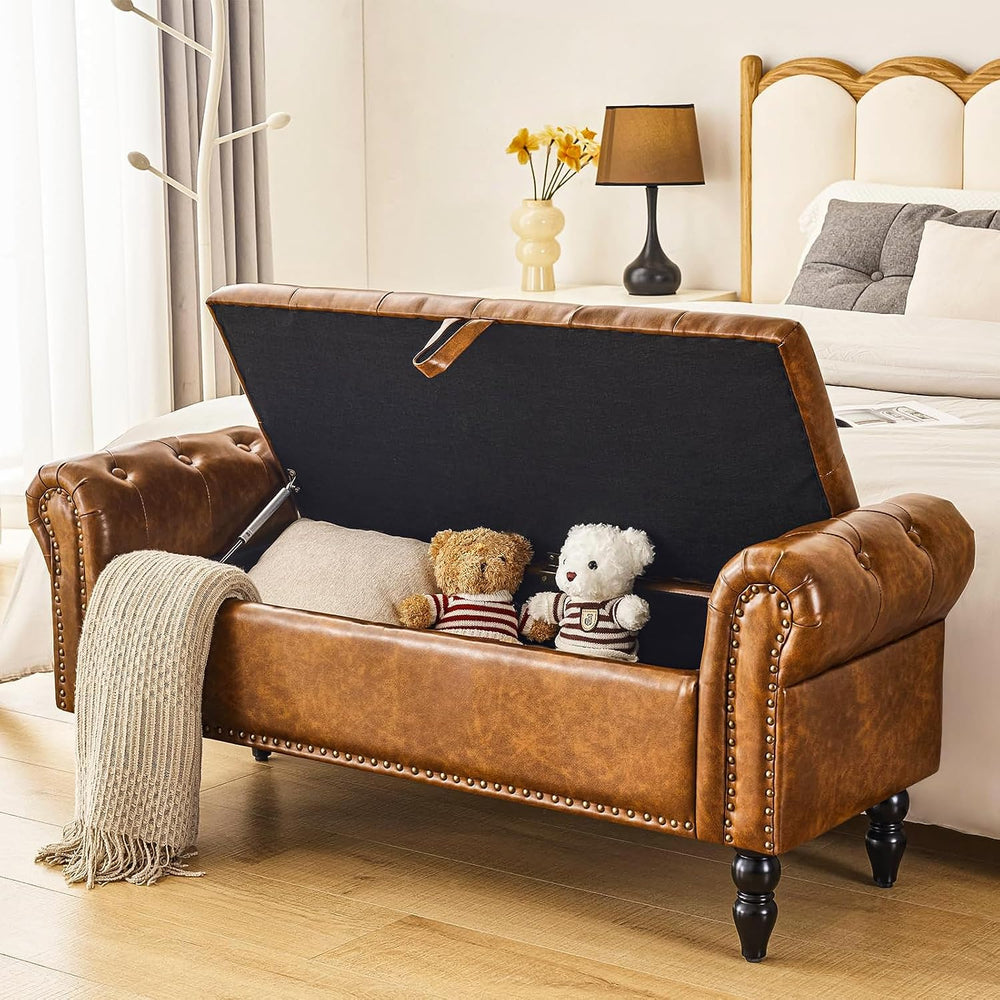 Furnimart Storage Bedroom Bench for End of Bed, Faux Leather Upholstered Stor...