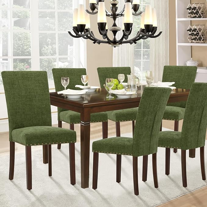 Parsons Dining Chairs Set of 6, Upholstered Nailhead Dining Room Kitchen Side...