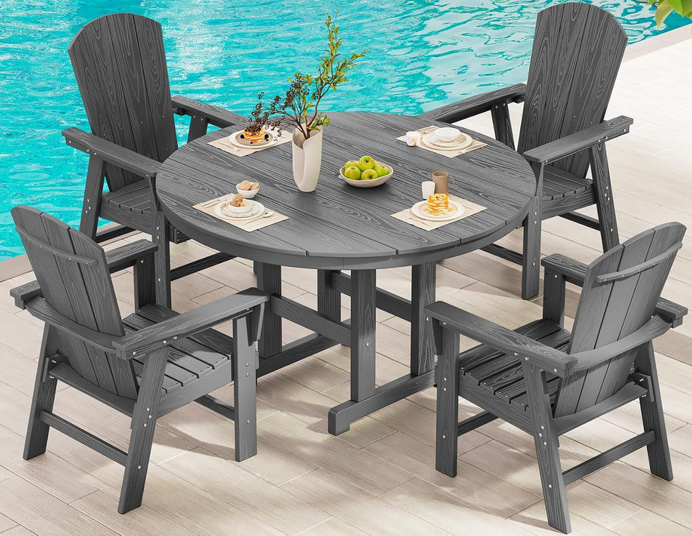 SERWALL 5-Piece Patio Dining Set, 45" Table & 4 Adirondack Chairs, Grey