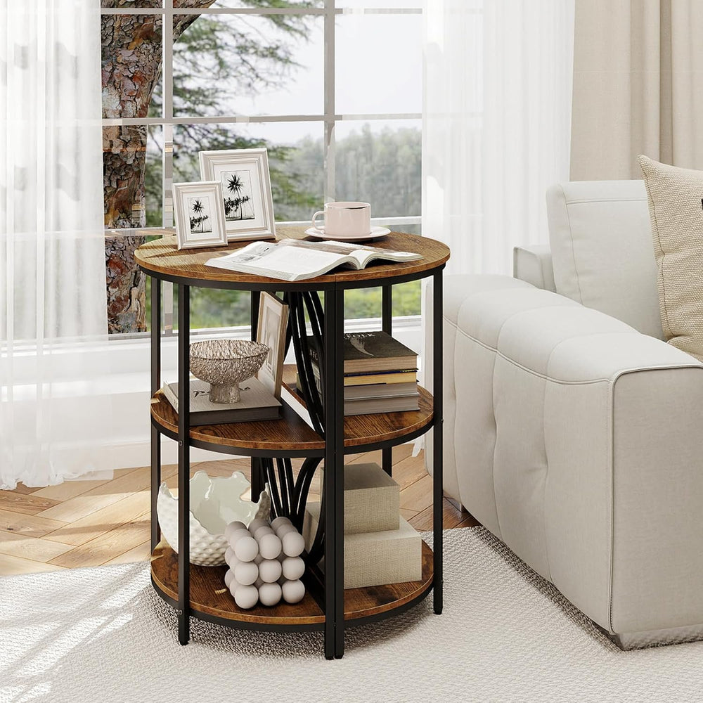 Giantex Half Round End Table - 3-Tier Narrow Sofa Side Table w/Study Metal Fr...