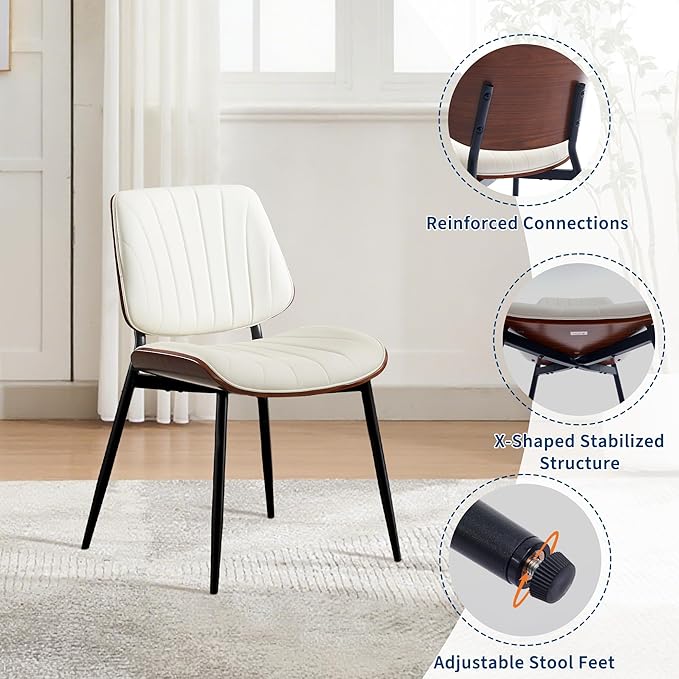 Garvee Dining Chairs Set of 2, Mid-Century Modern Upholstered Retro PU Leathe...