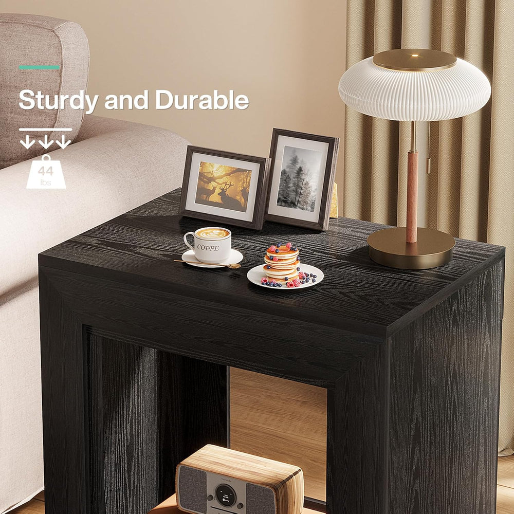 Tribesigns Rustic Wood End Table, 2 Tiered Square Side Table with Storage She...