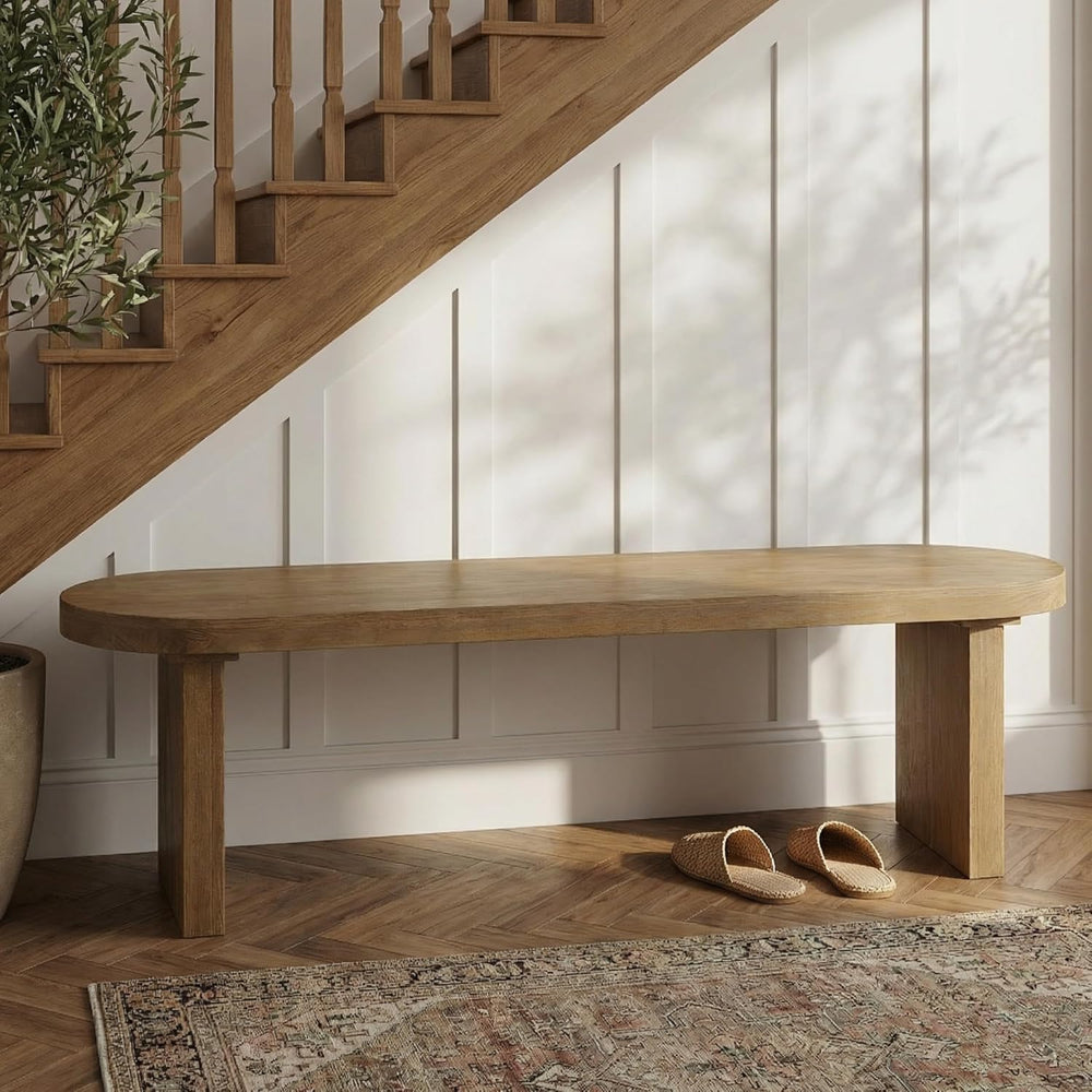 Merax 62.8" Solid Pine Dining Bench with Thick Block Legs – Rustic Moder...