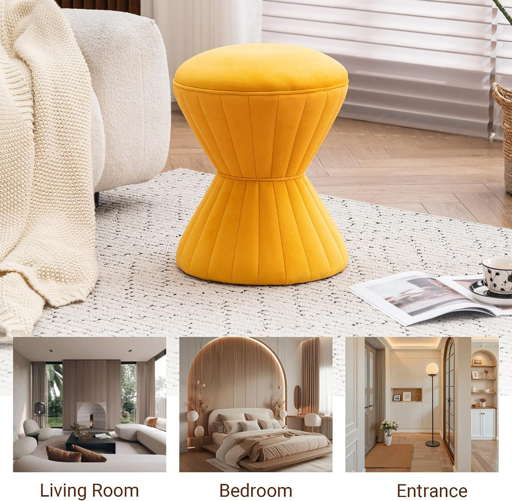 Multifunction Velvet Ottoman, Upholstered Vanity Stool Chair, Sturdy Round Fo...