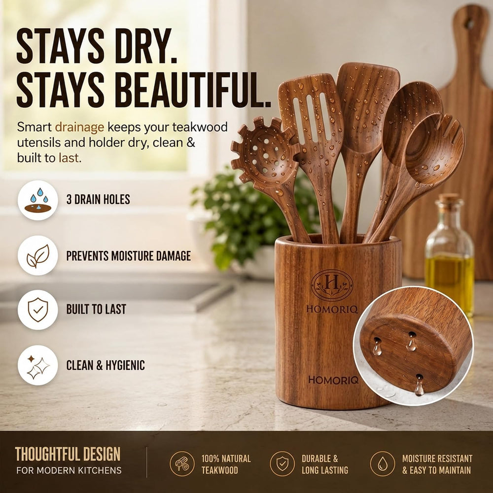 12-Piece Premium Teak Wooden Cooking Utensils Set – Heat-Resistant Spoons &am...
