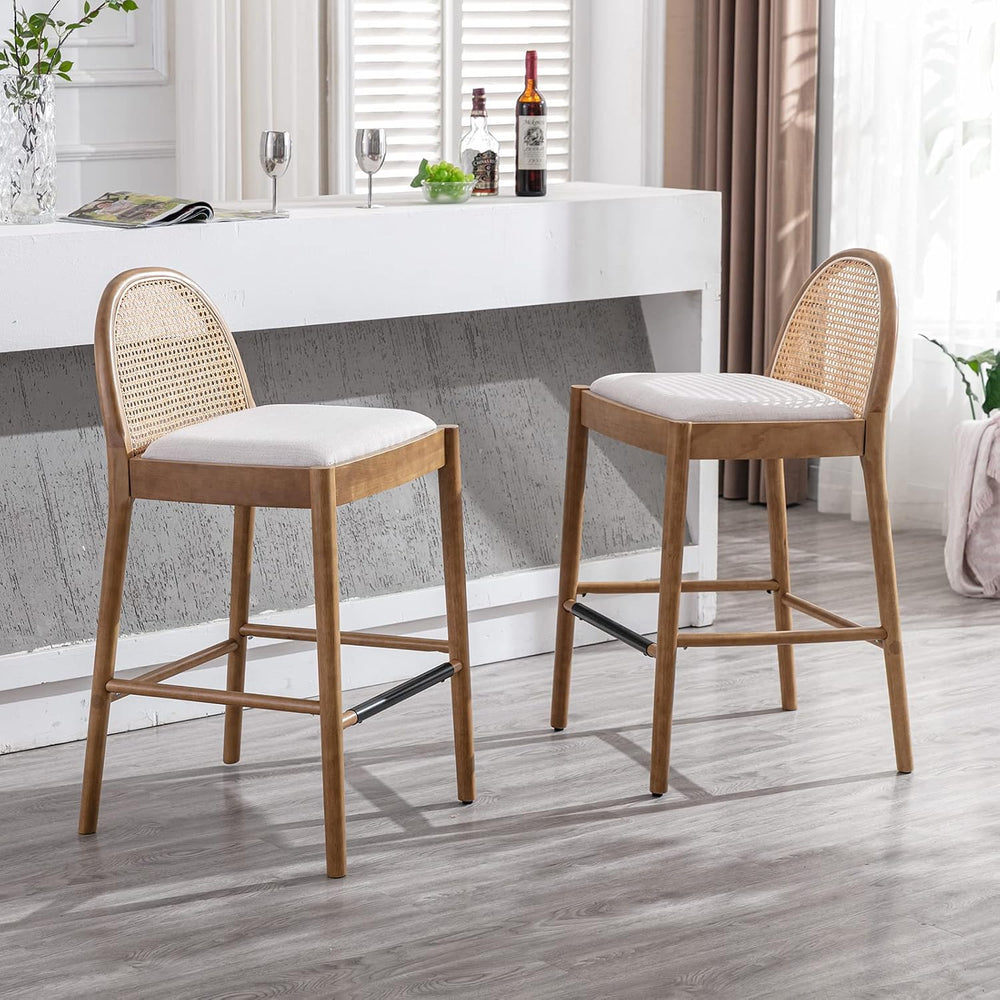 DUOMAY Modern Bar Stools Set of 2, 29 Inches Bar Height Barstools with Rattan...