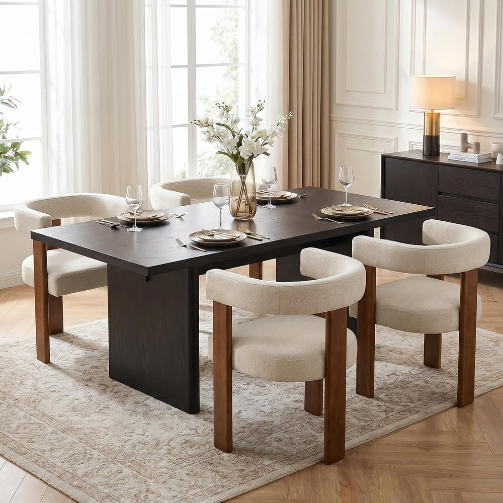 Usaint Wooden Barrel Dining Chairs Set of 4 with Walnut Wood Legs and Arm