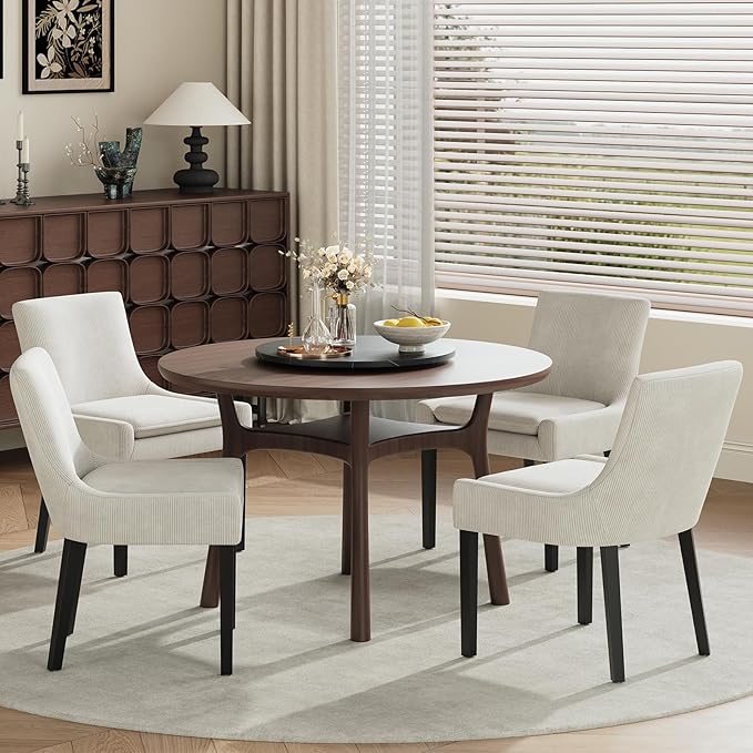 Modern Dining Chairs Set of 4, Upholstered Corduroy Dining Room Chairs with W...