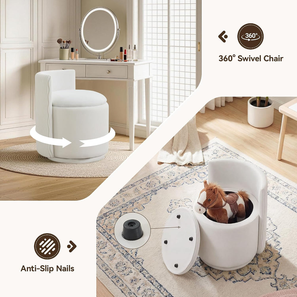 HUBSON Vanity Chair with Storage, Swivel Velvet Chairs with Back, Modern Roun...