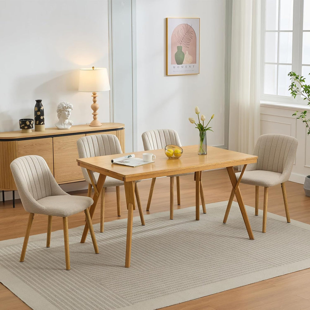 Dining Chairs Set of 6,Modern Fabric Upholstered Kitchen Chairs with Solid Oa...