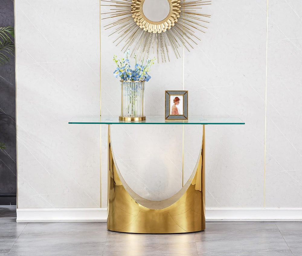 Luxury Gold Glass Console Table, Modern 47" Rectangle Entryway Table wit...