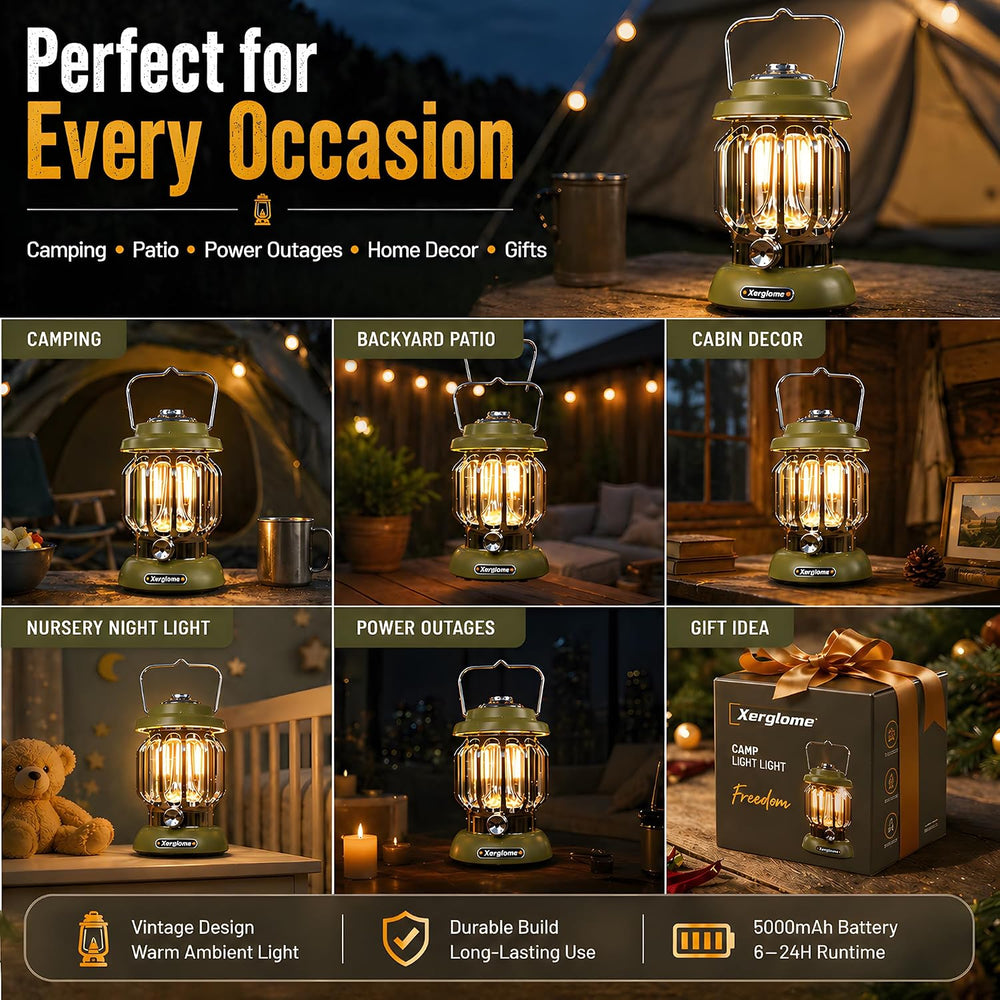 Vintage Rechargeable Camping Lantern, 2700K Warm Dimmable LED
