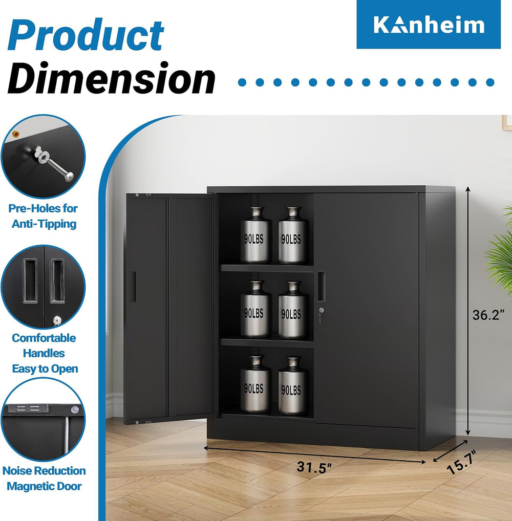 Metal Storage Cabinet, 36" Locking Cabinet with Adjustable Shelves for G...