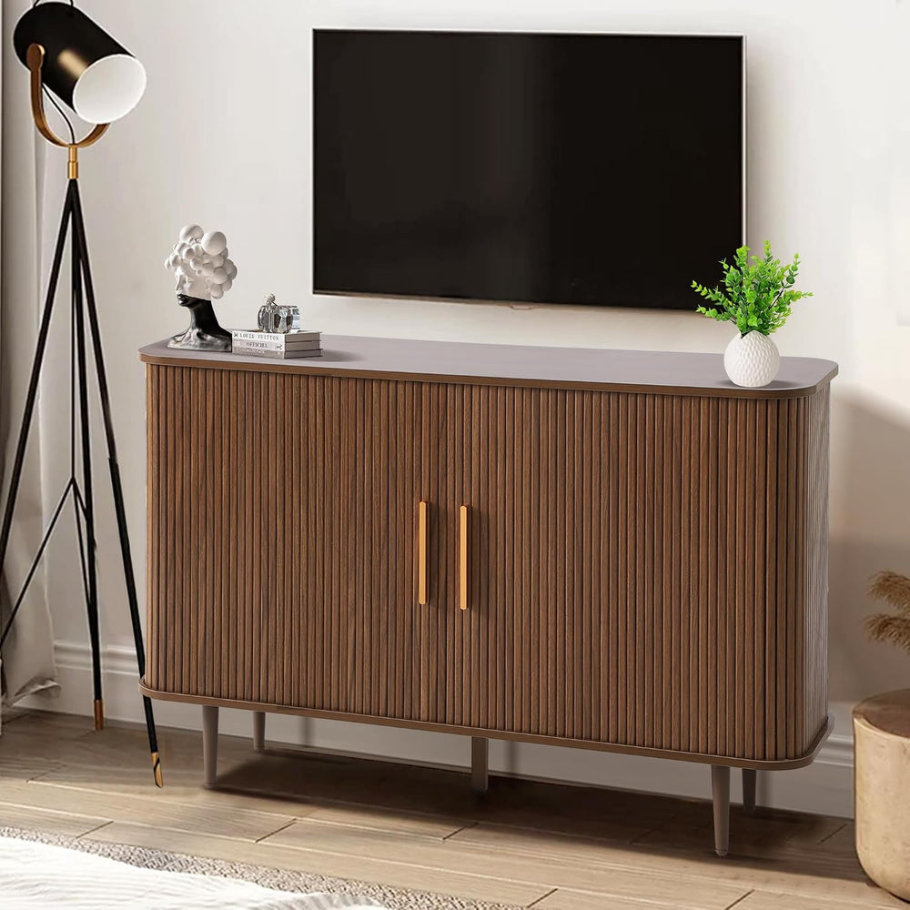 47" Fluted Buffet Cabinet with Tambour Sliding Doors, Modern Sideboard B...