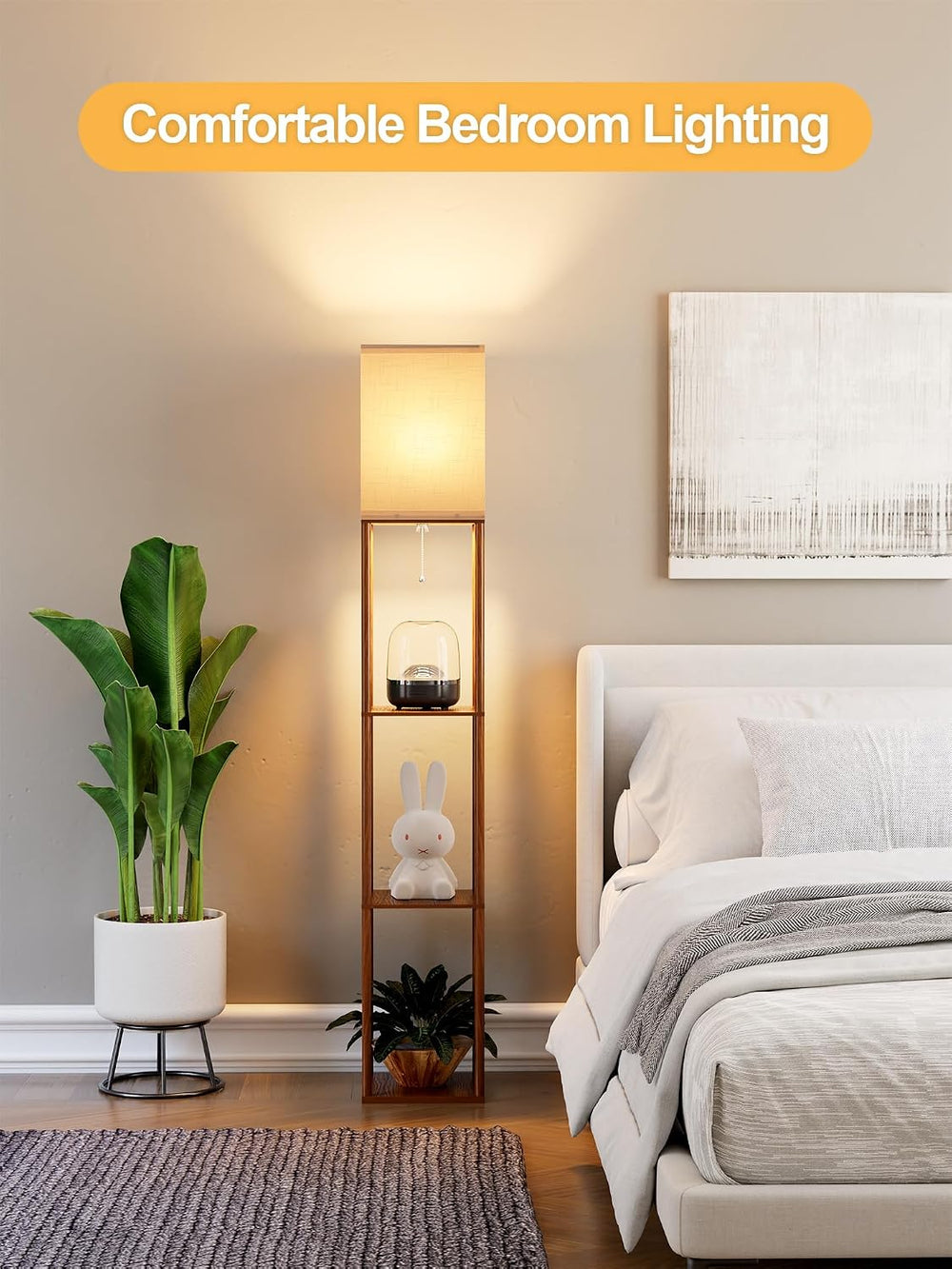Floor Lamp with Shelves for Living Room Walnut Brown, Shelf Floor Lamp with 3...